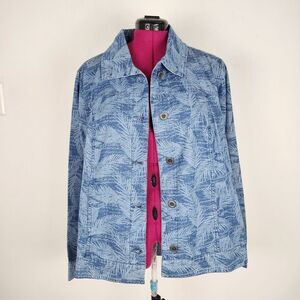 DG2 Diane Gilman SoftCell Denim Lightweight Jacket Shacket Blouse Shirt Leaf 1X